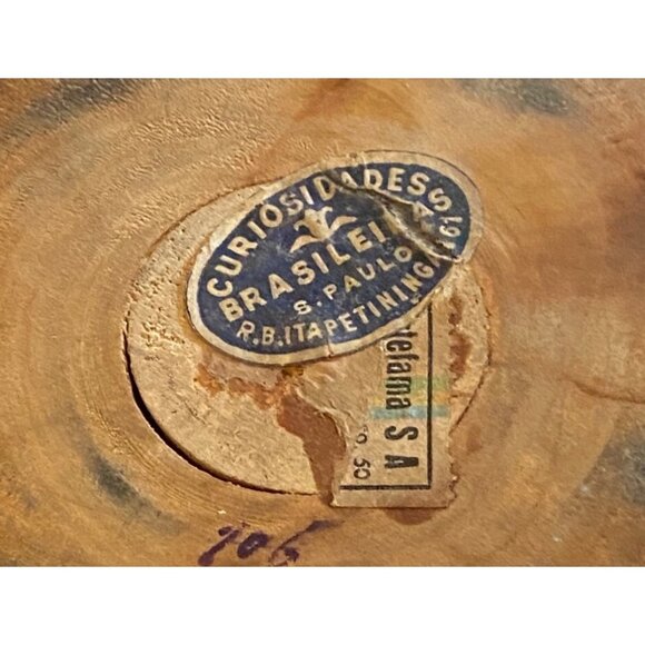 Vintage Bowl Wood With Lid & Sunburst Design Teak Made In Brazil READ & SEE PICS - Picture 7 of 9